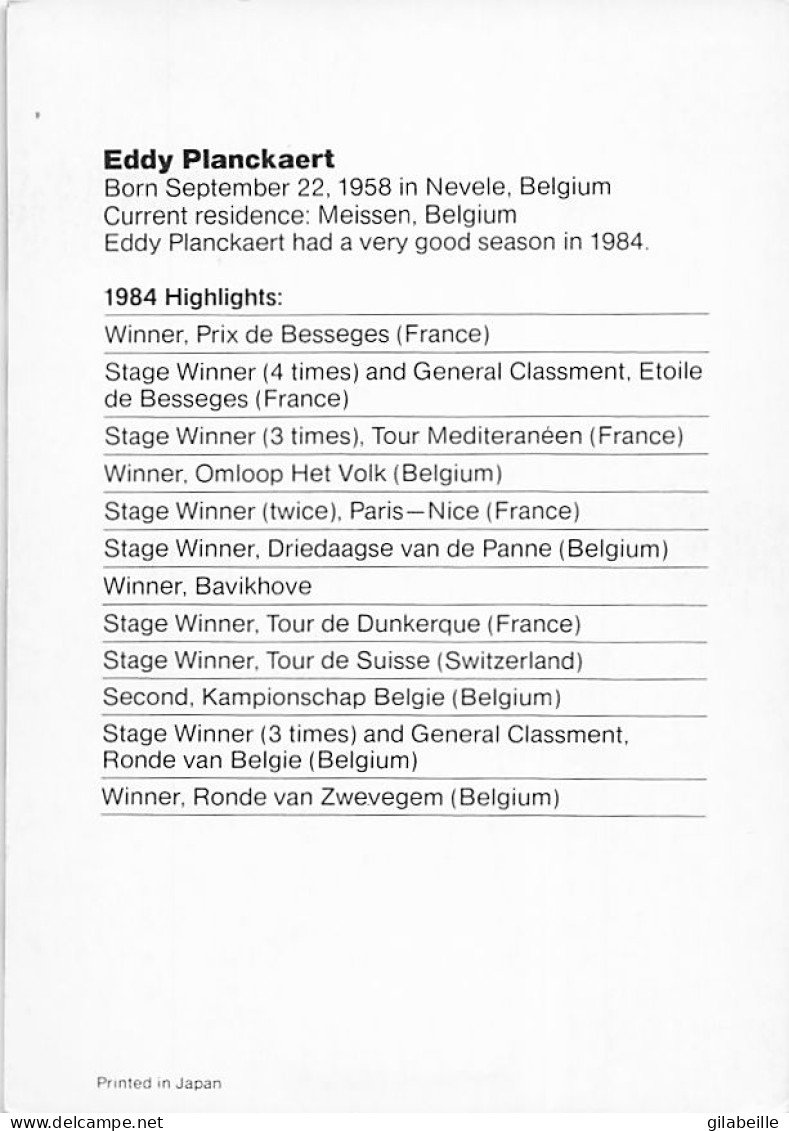 Vélo Coureur Cycliste Belge Eddy Planckaert - Team Panosonic - Cycling - Cyclisme - Ciclismo - Wielrennen - Signée  - Cyclisme