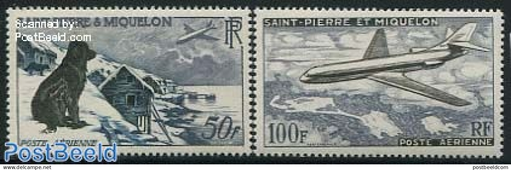 Saint Pierre And Miquelon 1957 Definitives 2v, Mint NH, Nature - Transport - Dogs - Aircraft & Aviation - Airplanes