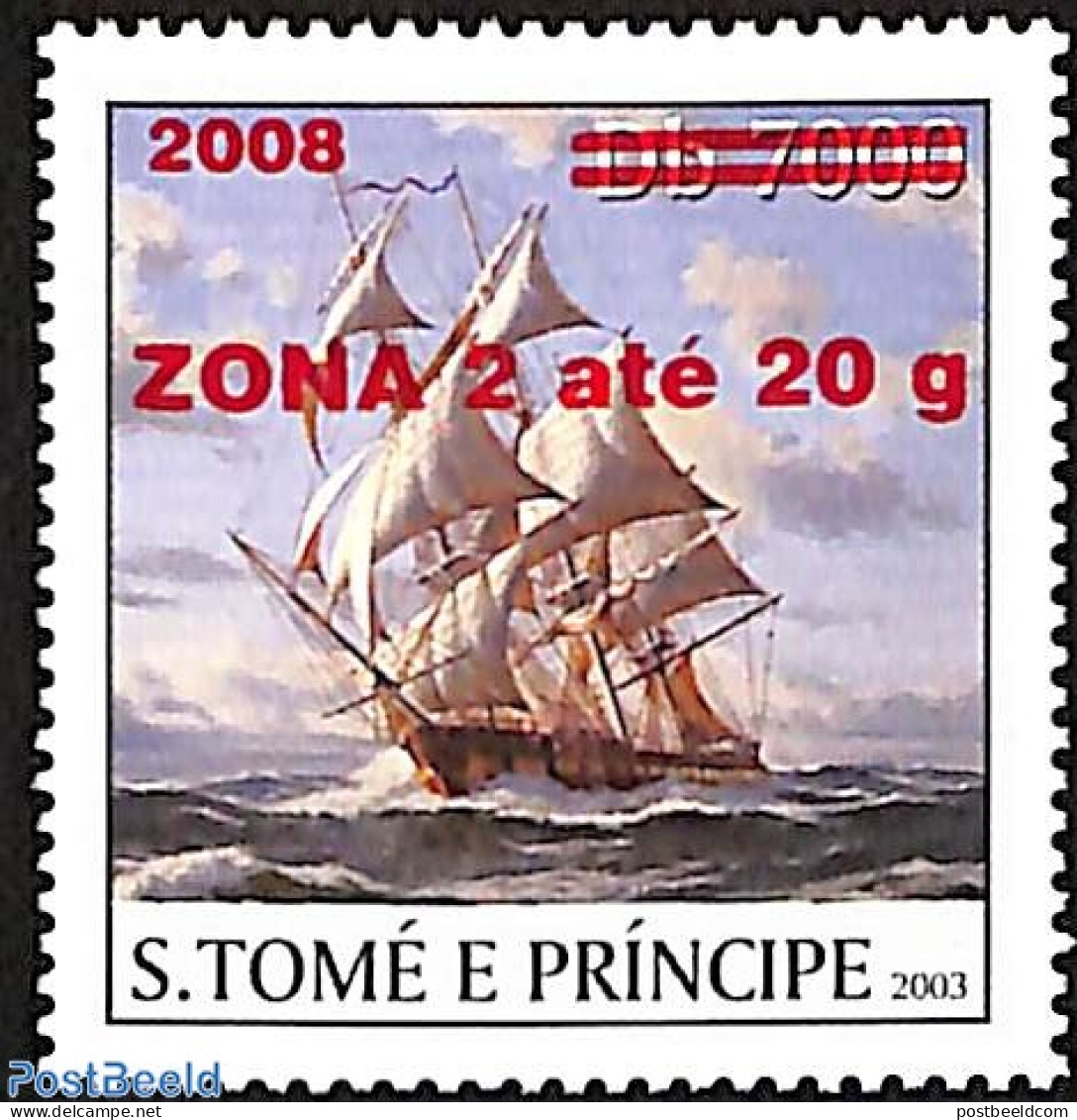Sao Tome/Principe 2008 Ship, Overprint, Mint NH, Nature - Transport - Water, Dams & Falls - Ships And Boats - Boten