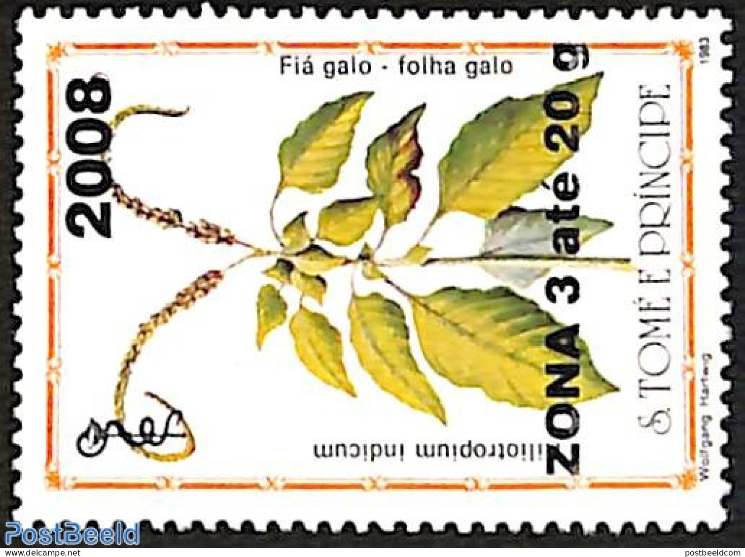Sao Tome/Principe 2008 Heliotropium Indicum, Overprint, Mint NH, Nature - Flowers & Plants - Sao Tomé E Principe