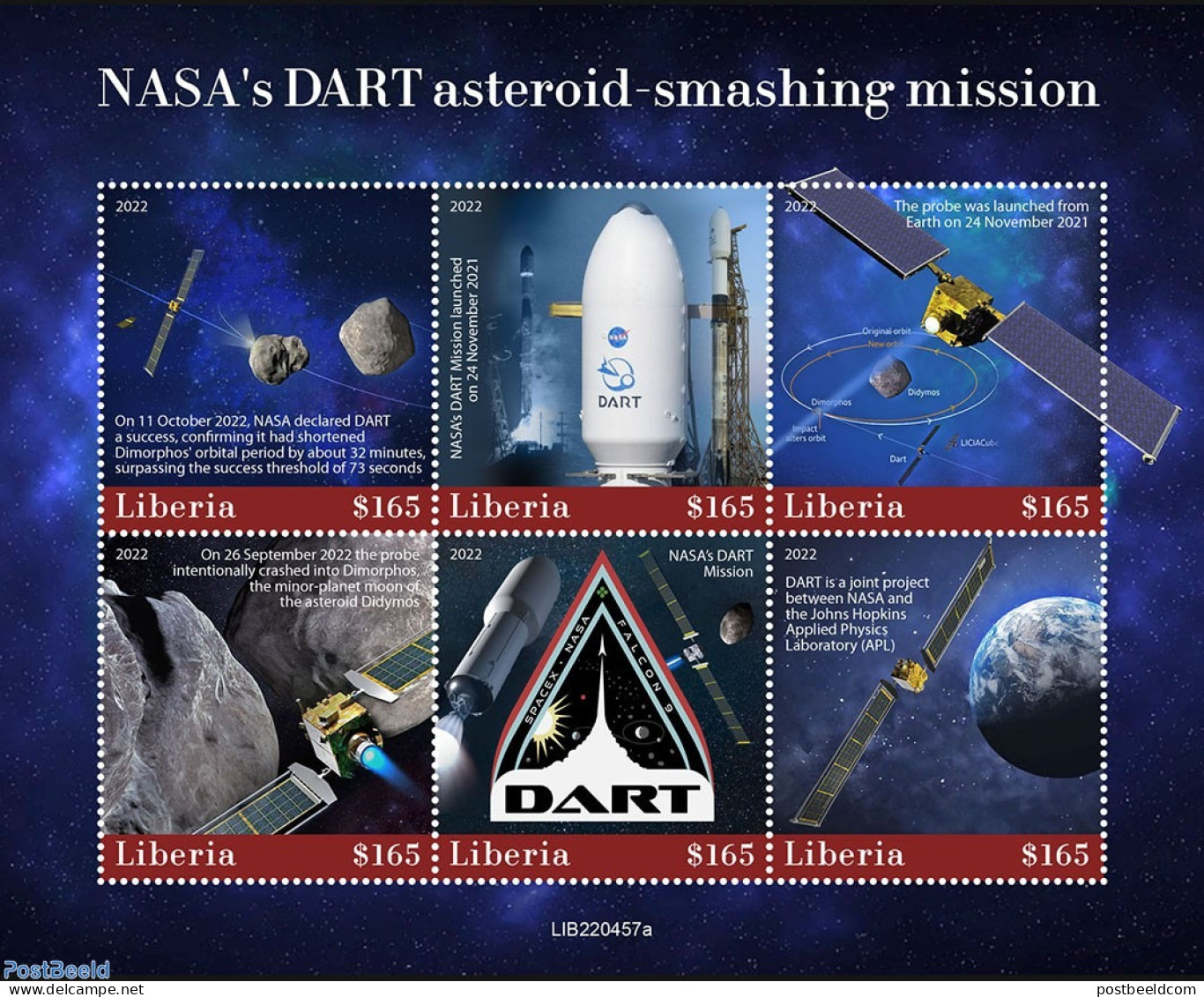 Liberia 2022 NASA's DART Asteroid-smashing Mission, Mint NH, Transport - Space Exploration - Otros & Sin Clasificación