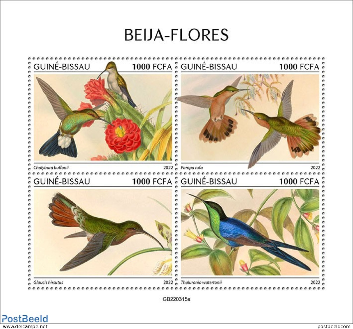 Guinea Bissau 2022 Hummingbirds, Mint NH, Nature - Birds - Flowers & Plants - Hummingbirds - Guinea-Bissau