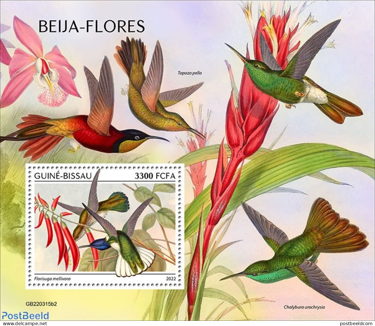 Guinea Bissau 2022 Hummingbirds, Mint NH, Nature - Birds - Flowers & Plants - Hummingbirds - Guinea-Bissau