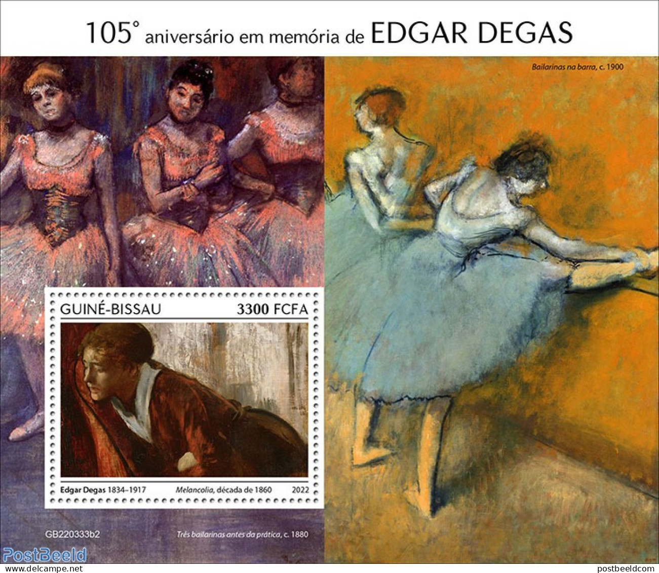 Guinea Bissau 2022 105th Memorial Anniversary Of Edgar Degas, Mint NH, Art - Edgar Degas - Paintings - Guinea-Bissau