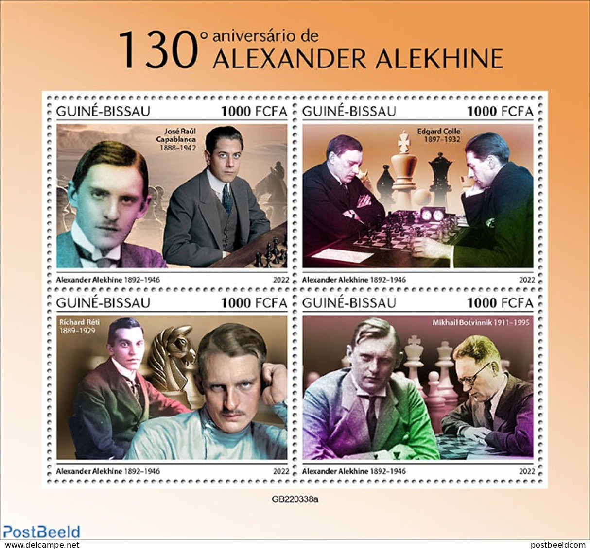 Guinea Bissau 2022 130th Anniversary Of Alexander Alekhine, Mint NH, Sport - Chess - Schaken