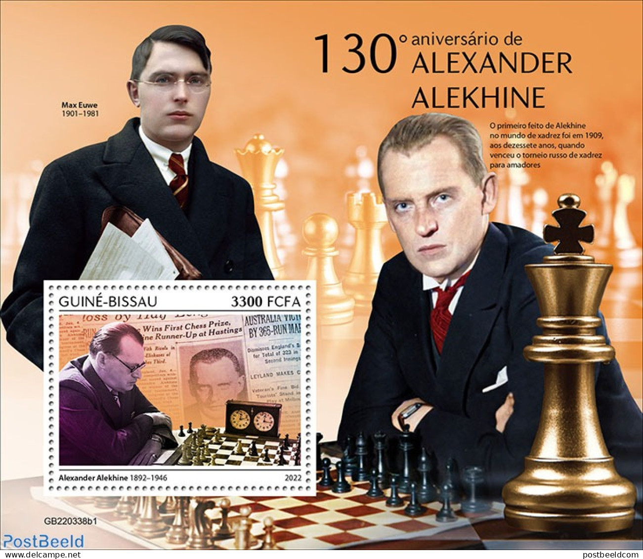 Guinea Bissau 2022 130th Anniversary Of Alexander Alekhine, Mint NH, Sport - Chess - Echecs