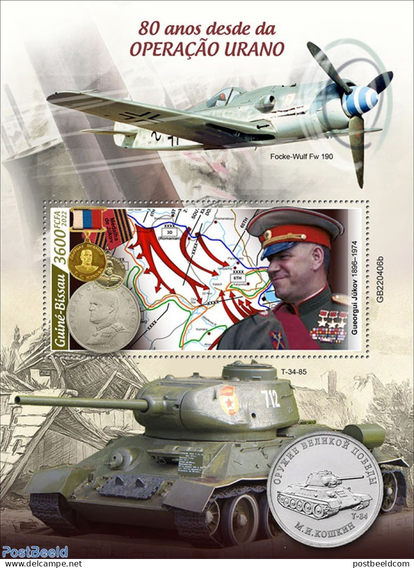 Guinea Bissau 2022 80 Years Since The Operation Uranus, Mint NH, History - Transport - Various - World War II - Aircra.. - WW2
