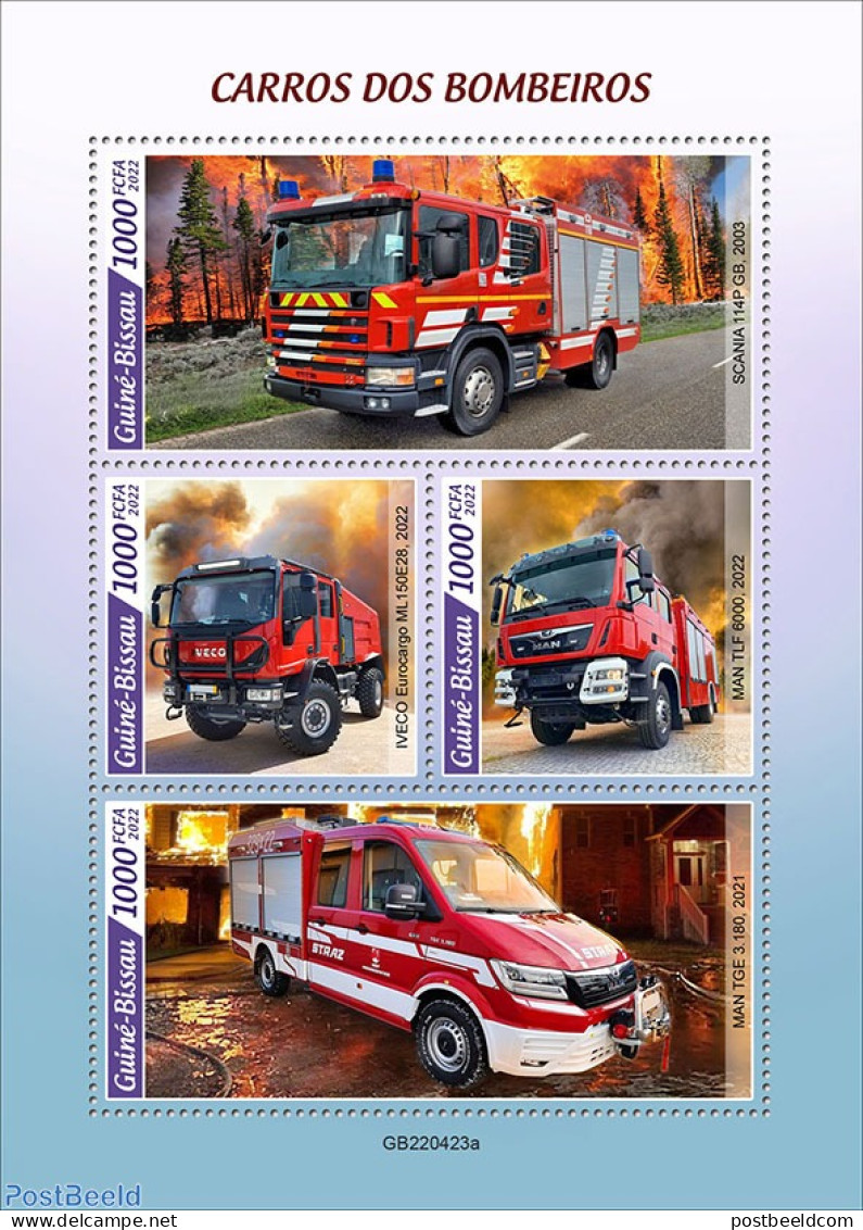 Guinea Bissau 2022 Fire Engines, Mint NH, Transport - Automat Stamps - Fire Fighters & Prevention - Automatenmarken [ATM]