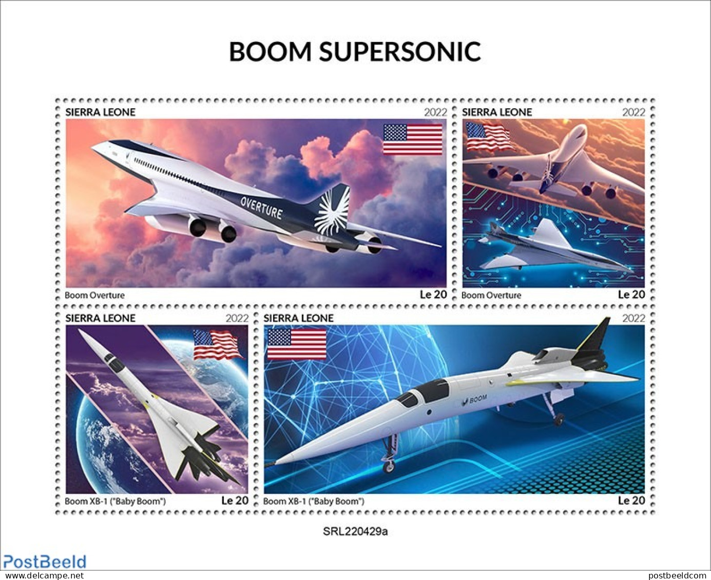 Sierra Leone 2022 Boom Supersonic, Mint NH, History - Transport - Flags - Aircraft & Aviation - Aviones