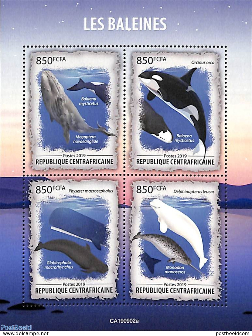 Central Africa 2019 Whales 4v M/s, Mint NH, Nature - Sea Mammals - Central African Republic