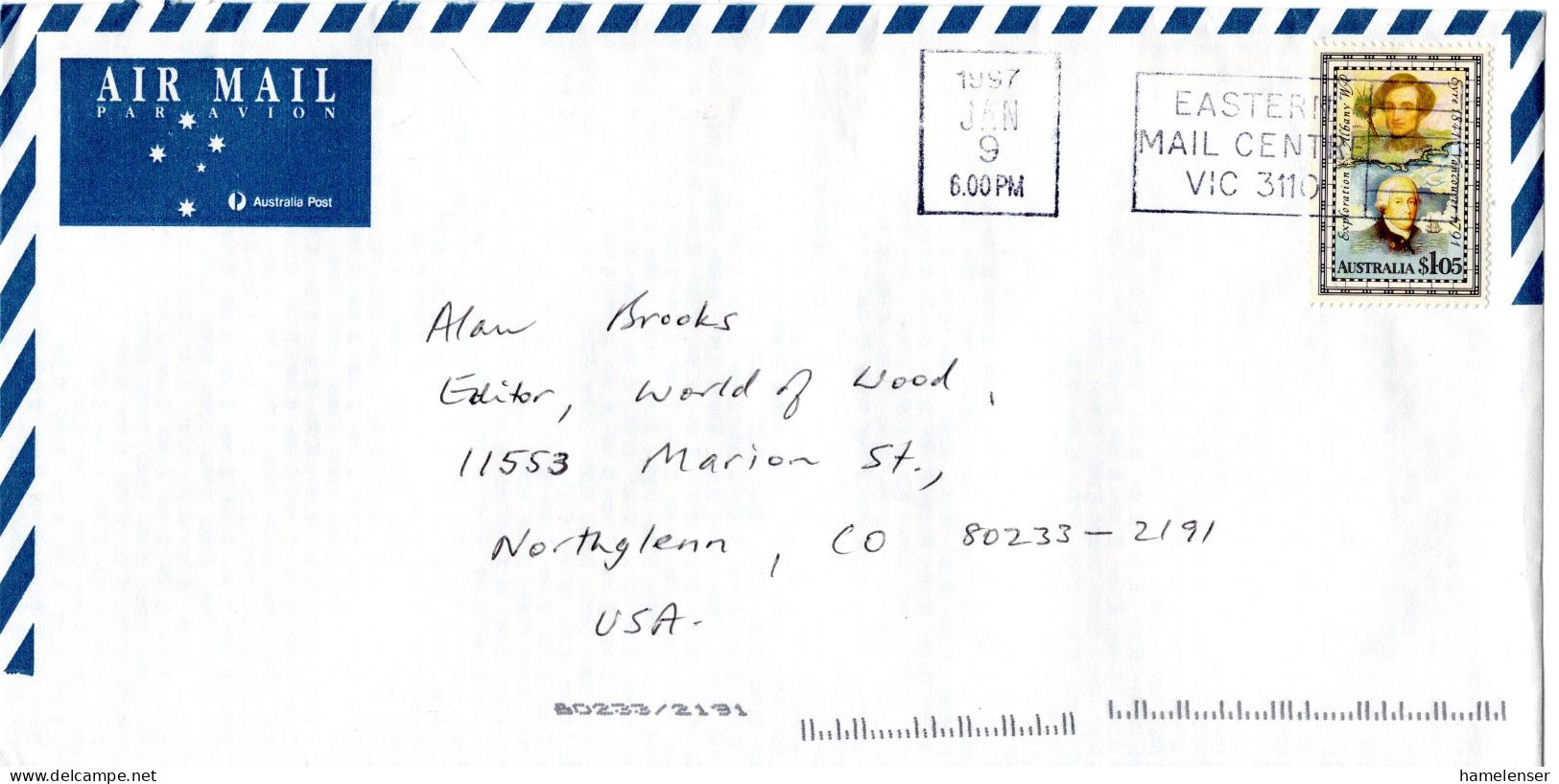 L77848 - Australien - 1997 - $1,05 Albany EF A LpBf EASTERN MAIL CENTRE -> Northglenn, CO (USA) - Briefe U. Dokumente