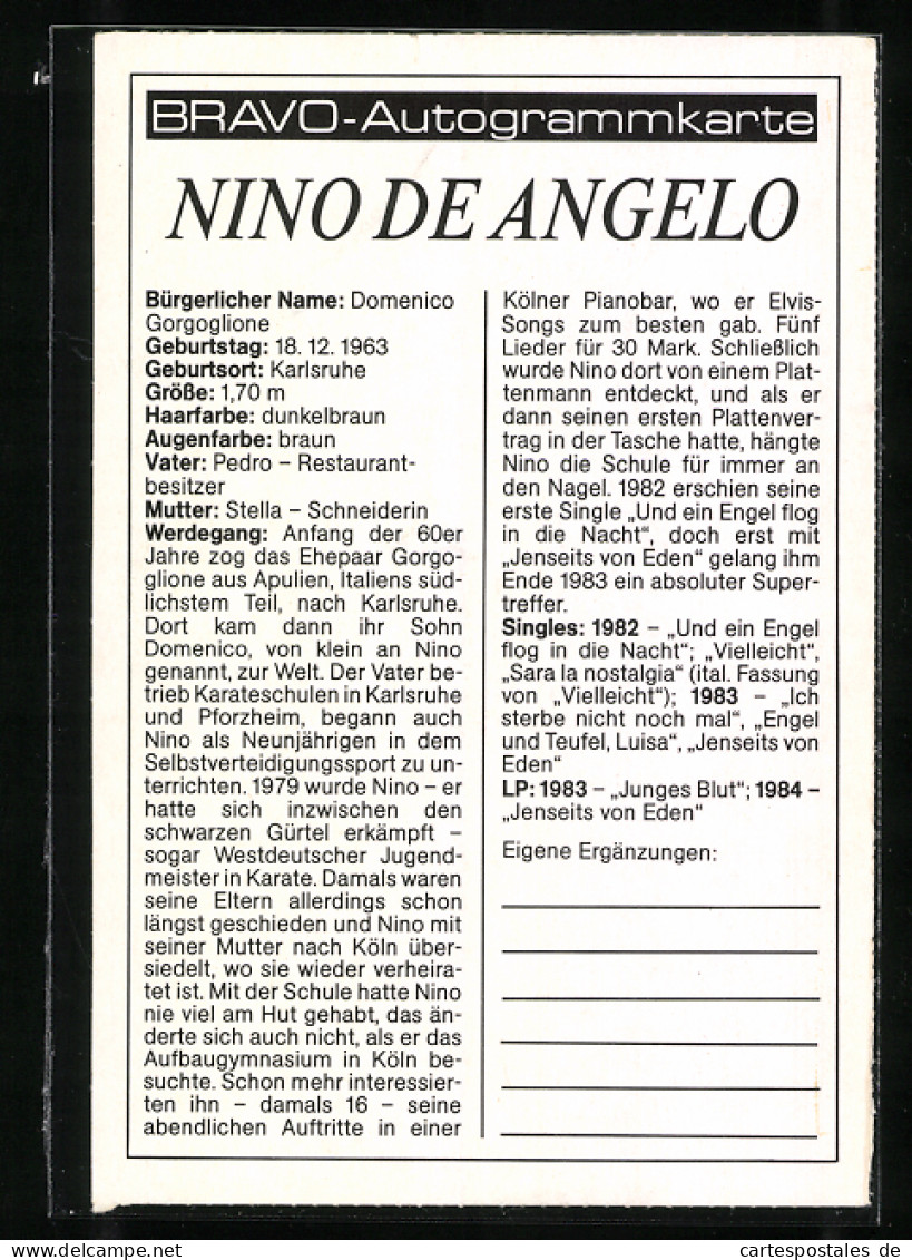 AK Musiker Nino De Angelo, Porträt  - Music And Musicians