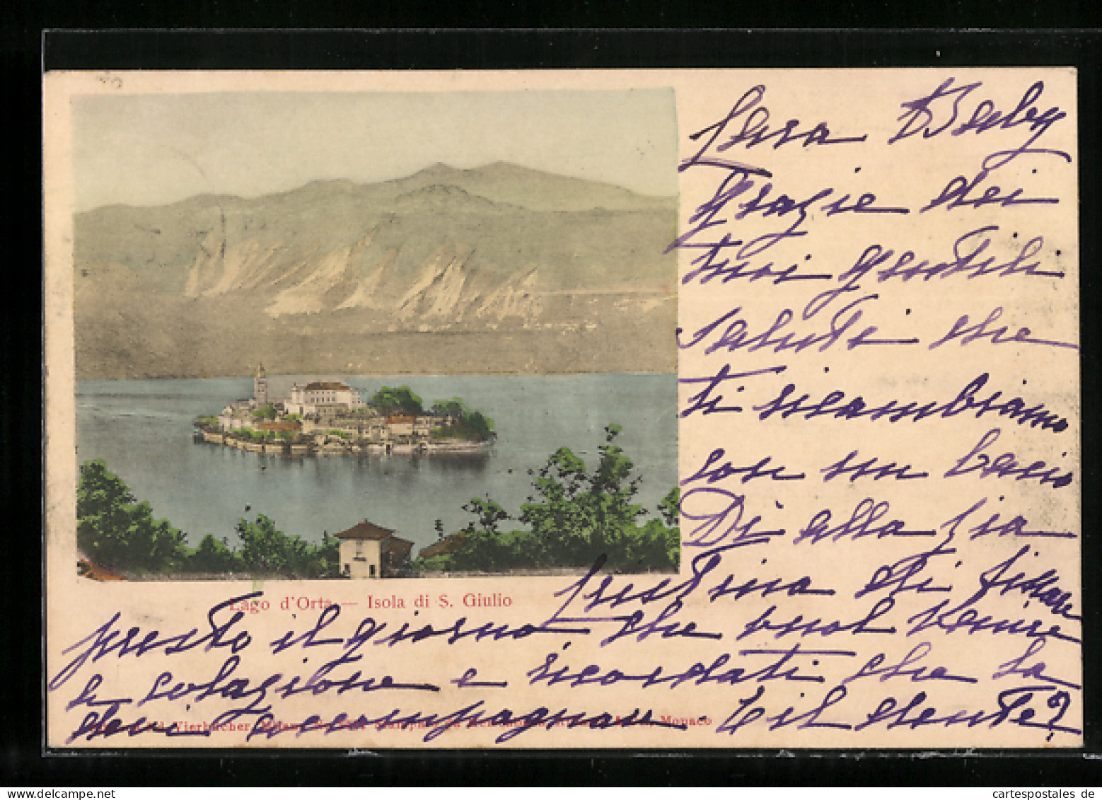 Cartolina Isola Di S. Giulio /Lago D`Orta, Panoramablick Auf Insel Und Gebirge  - Otros & Sin Clasificación