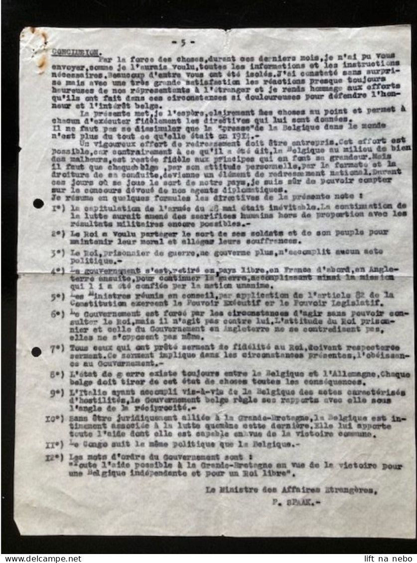 Tract Presse Clandestine Résistance Belge WWII WW2 'Exposé De Monsieur Spaak' 5 Pages - Documents