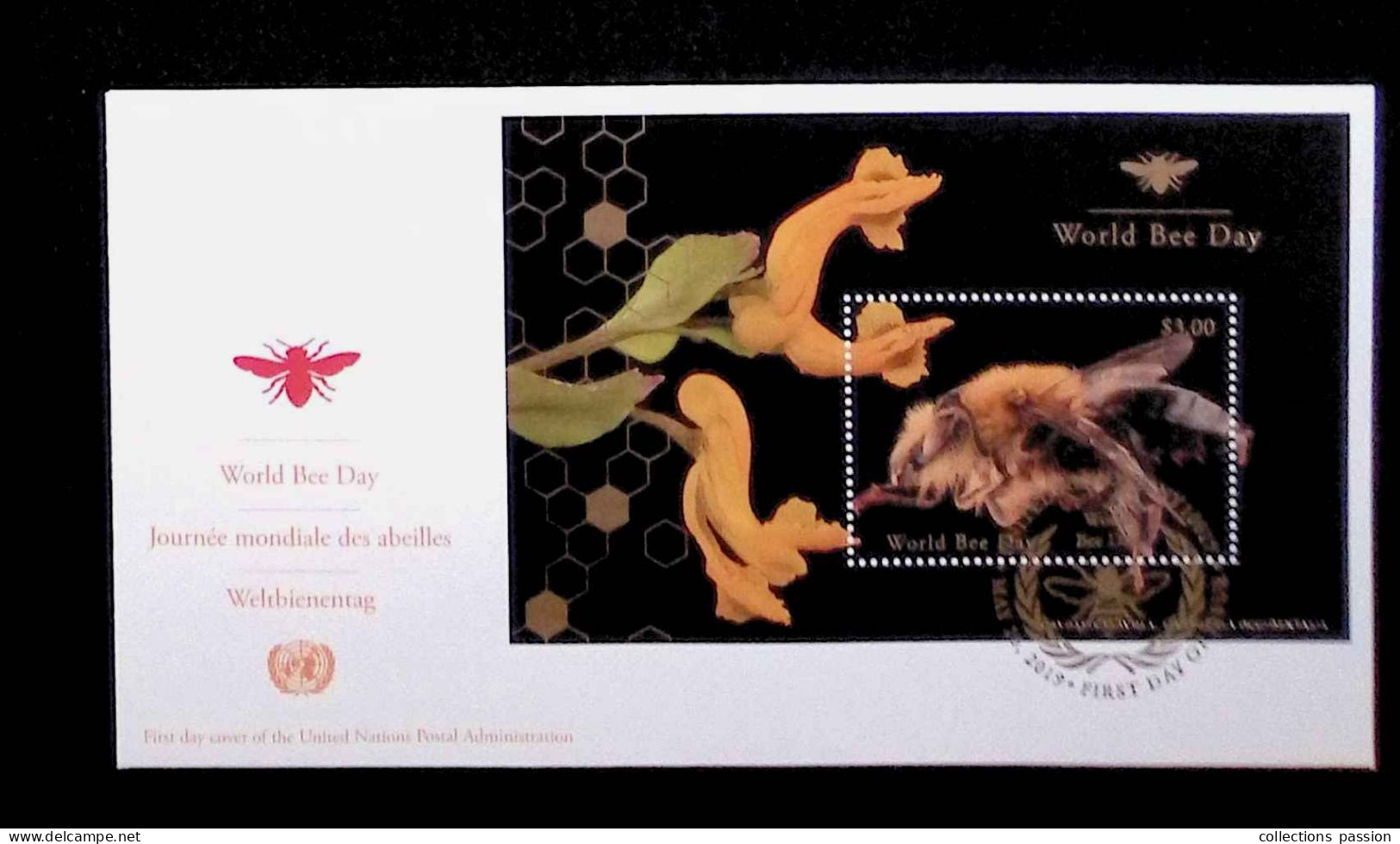 CL, FDC, Premier Jour, Block, United Nations, Nations Unis, NY, New York, World Bee Day, May 20, 2019 - Storia Postale