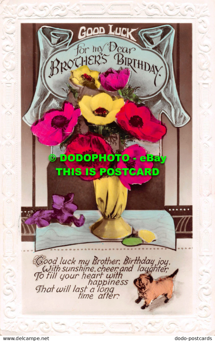 R535792 Good Luck For My Dear Brother Birthday. Flowers In Vase. RP. 1935 - Monde
