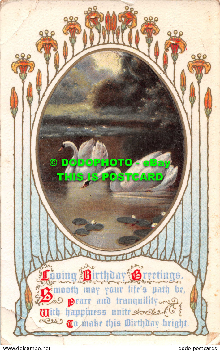R535822 Loving Birthday Greetings. Two Swans. Philco Publishing. Series 2299 A. - Monde