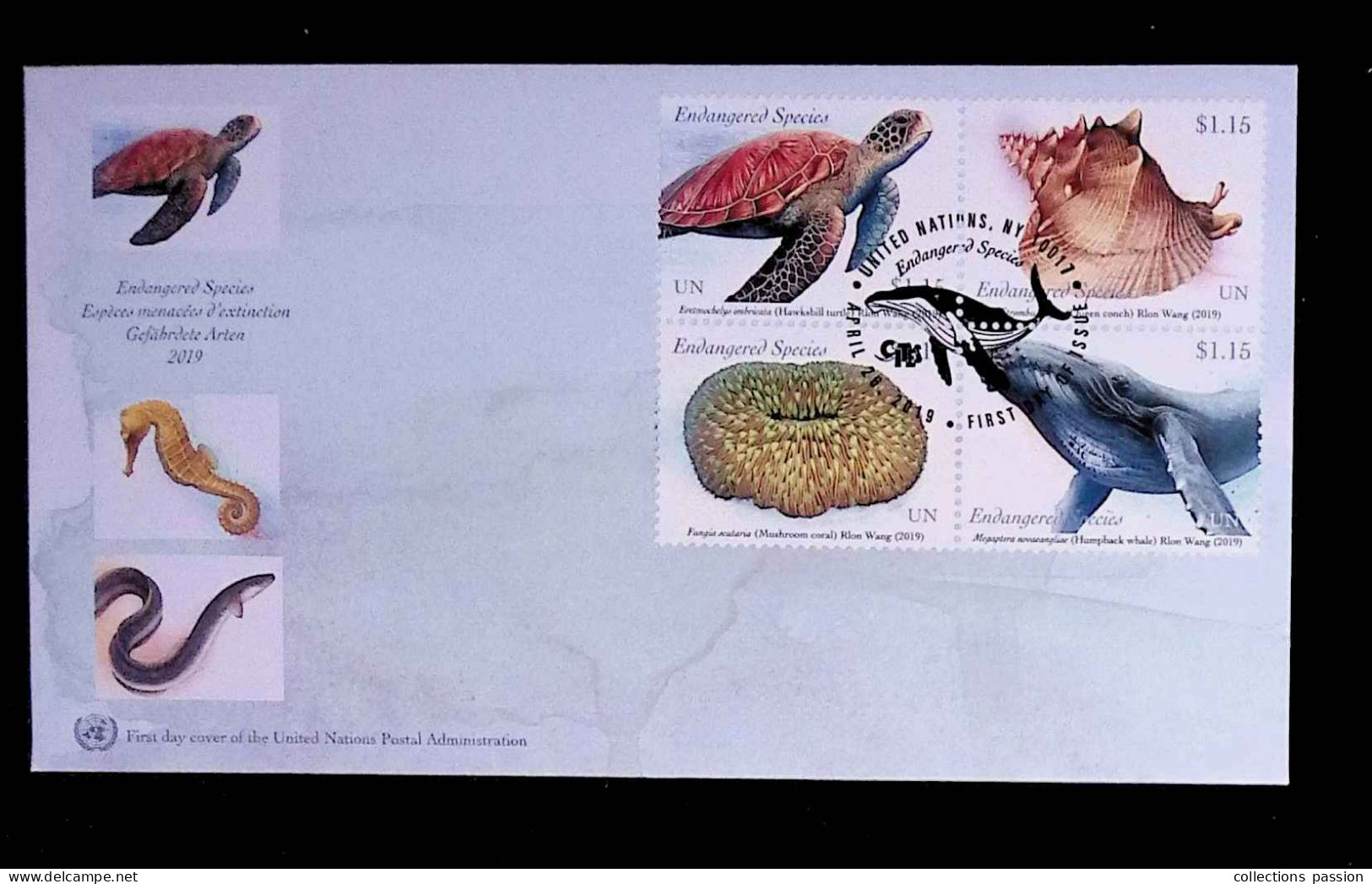 CL, FDC, Premier Jour, Block, United Nations, Nations Unis, NY, New York, , April 28, 2019, Endangered Species - Cartas & Documentos