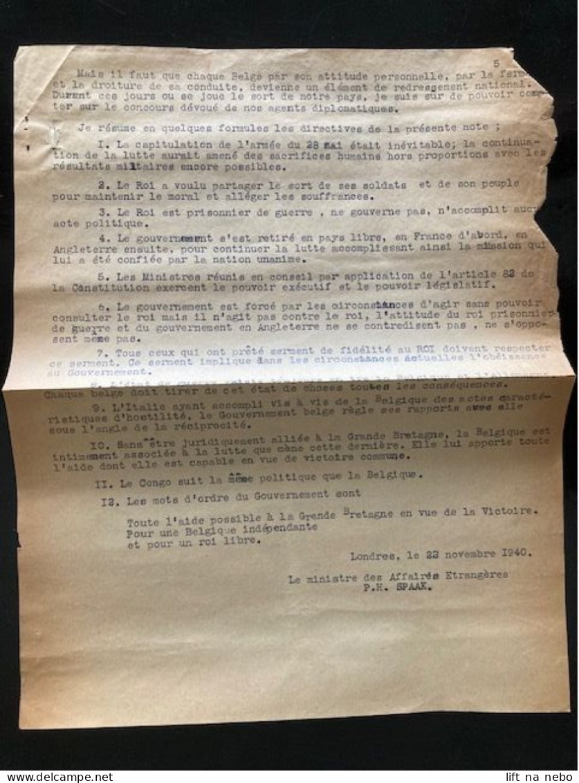 Tract Presse Clandestine Résistance Belge WWII WW2 Documents D'Audax  44 'Exposé De Monsieur Spaak' 5 Pages - Documents