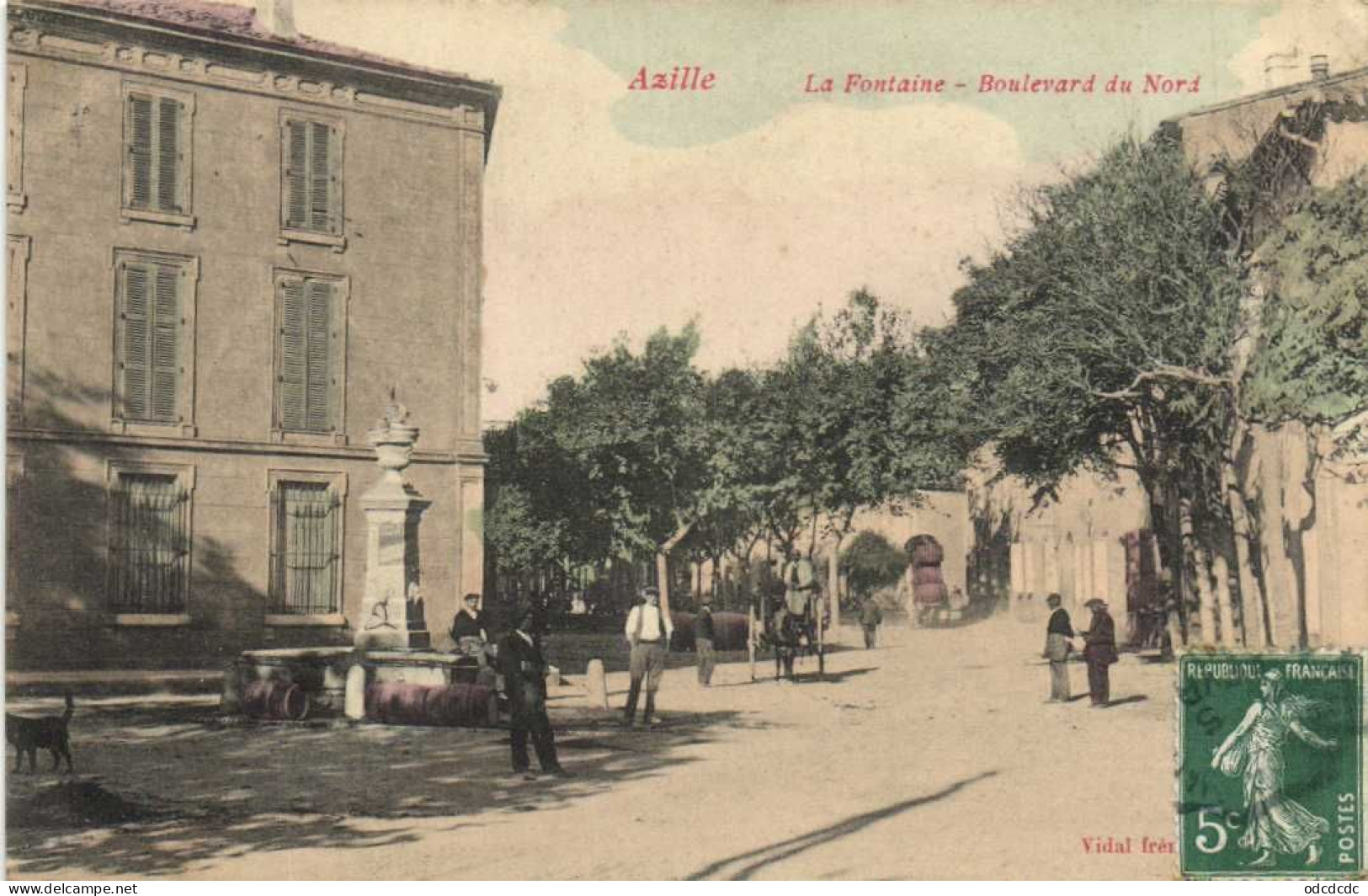 AZILLE  La Fontaine Boulevard Du Nord Animée Attelage Colorisée Rare RV - Andere & Zonder Classificatie