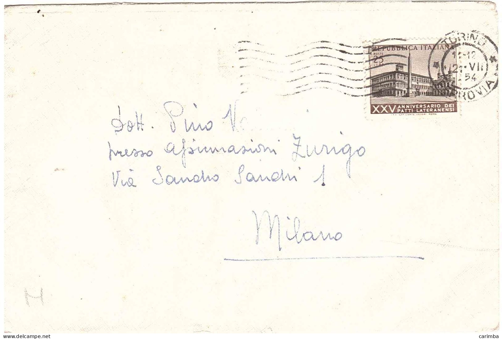 1954 L.25 PATTI LATERANENSI - 1946-60: Poststempel