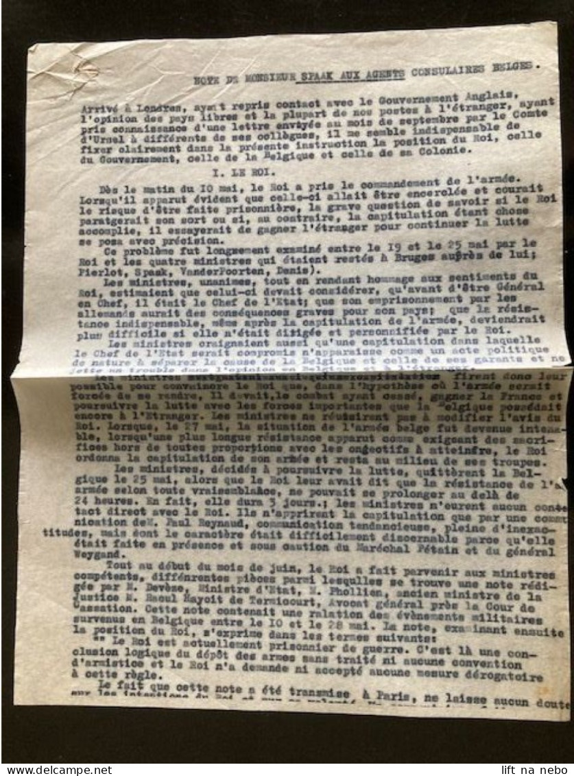 Tract Presse Clandestine Résistance Belge WWII WW2 'Note De Monsieur Spaak Aux Agents Consulaires Belges' 4 Pages - Documents