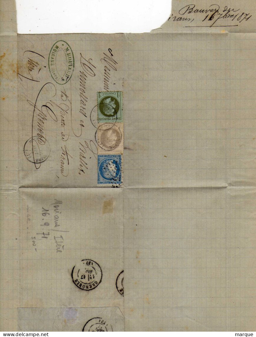 Document Avec Timbre 4C Dans Affranchissement Tricolore Oblitération 01/09/1871 - 1849-1876: Période Classique