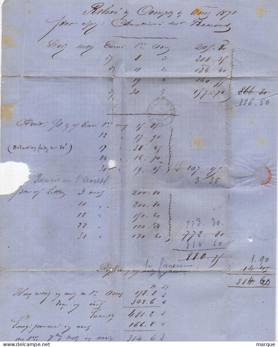 Document Avec Timbre 4C Dans Affranchissement Tricolore Oblitération 09/09/1871 - 1849-1876: Klassik