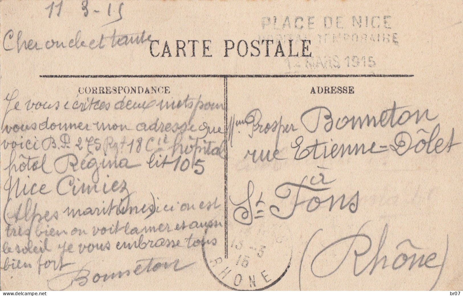 ALPES MARITIMES CP 1915 NICE HOPITAL TEMPORAIRE TEXTE " HOPITAL HOTEL REGINA NICE CIMIEZ " - 1. Weltkrieg 1914-1918