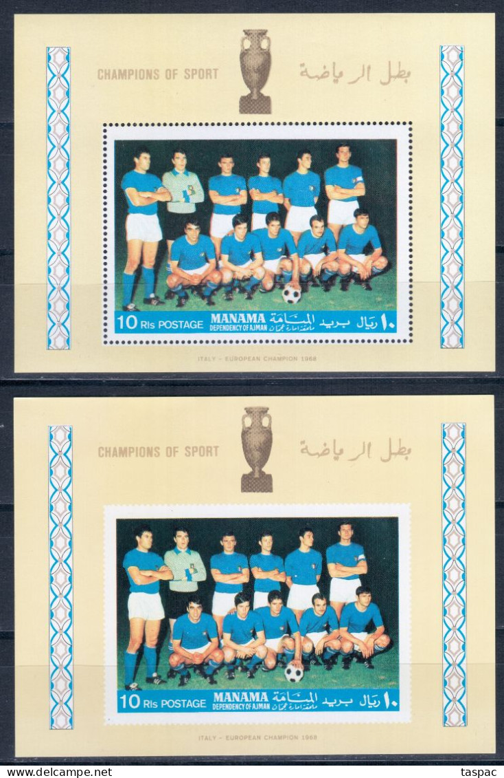 Manama 1968 Mi# Block A 10 A And B ** MNH - Perf. And Imperf. - Italy National Football Team / Soccer - Manama