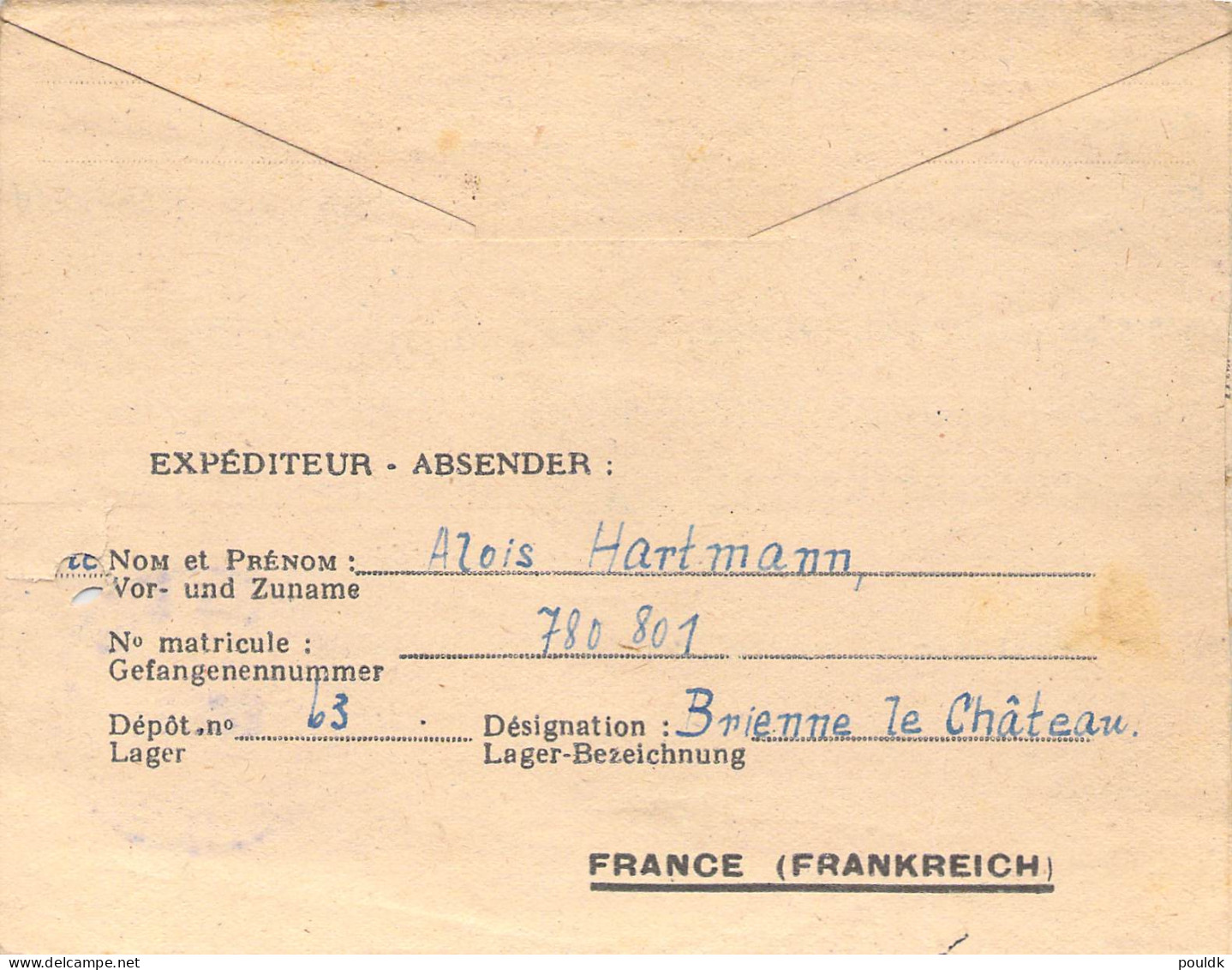 German Prisoner Of War Letter From France, PG Depot 63 Located Brienne Le Château (Aube) Signed 13.5.1947 - Militaria