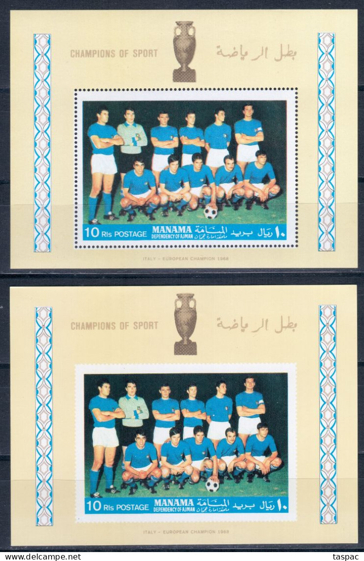 Manama 1968 Mi# Block A 10 A And B ** MNH - Perf. And Imperf. - Italy National Football Team / Soccer - Other & Unclassified