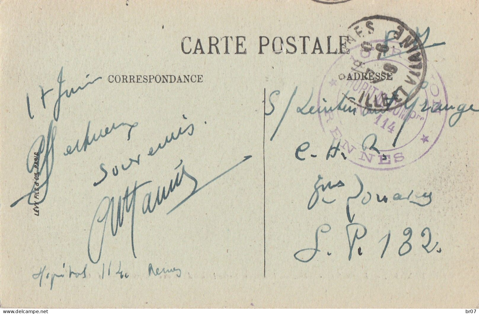 SEINE CP 1915 PARIS HOPITAL CHAPTAL HOPITAL MILITAIRE VILLEMIN - Guerra Del 1914-18