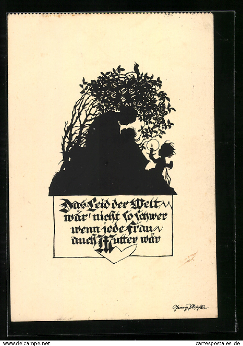 Künstler-AK Georg Plischke: Mutter Mit Ihrem Kind, Engel Mit Kerze, Schattenbild  - Autres & Non Classés