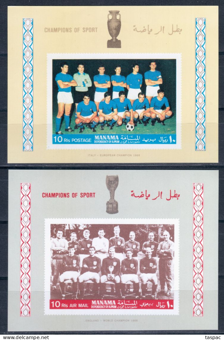 Manama 1968 Mi# Block A 10 B-B 10 B ** MNH - Imperf. - Italy And England National Football Teams / Soccer - Manama