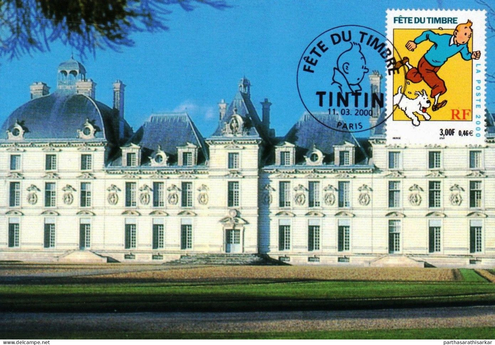 FRANCE 2000 ADVENTURES OF TINTIN OFFICIAL PICTURE POST CARD PARIS CANCELLATION RARE - Cómics