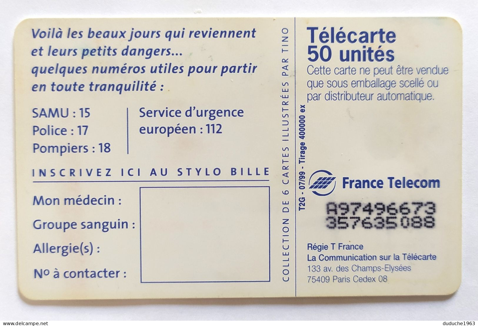 Télécarte France - Numéros Utiles - Non Classificati