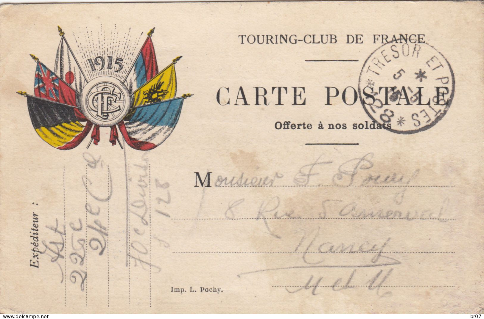 CPFM PRIVEE IMP L POCHY PARIS . TRESOR ET POSTES *128 * EN 1915 - Guerra De 1914-18