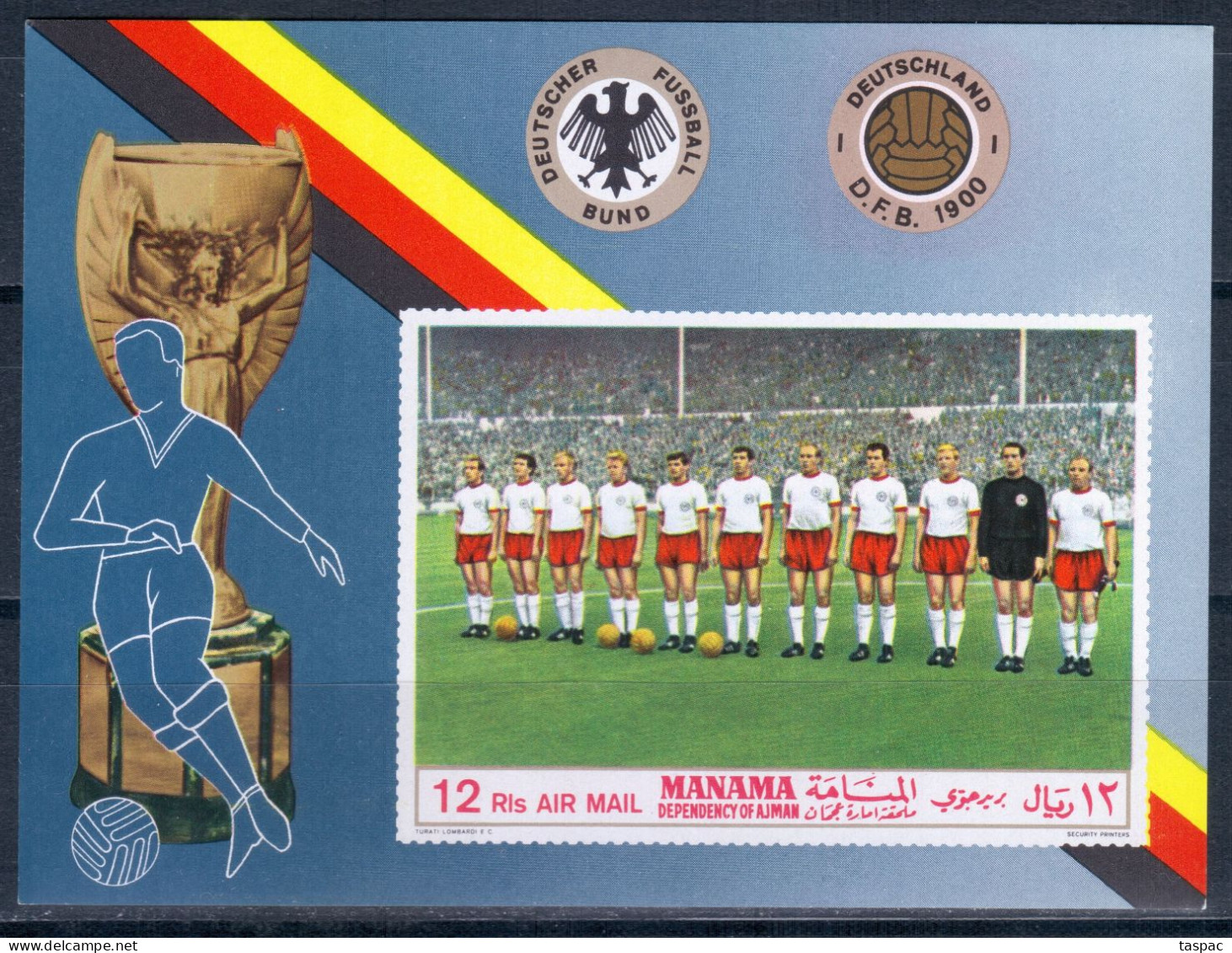 Manama 1969 Mi# Block A 27 B ** MNH - Imperf. - Germany National Football Team / Soccer - Manama