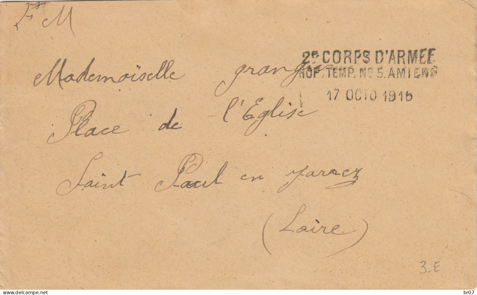 SOMME ENV 1915 AMIENS  2° CORPS D'ARMEE HOPITAL TEMPORAIRE N°5 AMIENS - Oorlog 1914-18