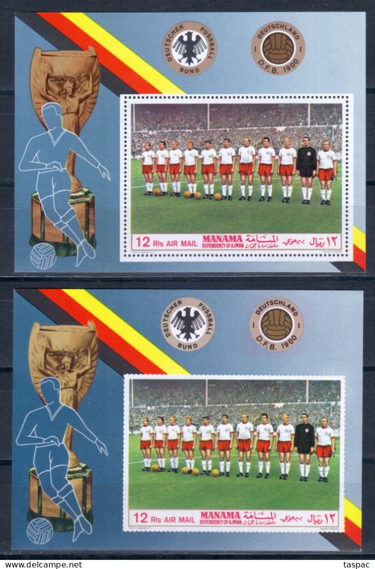 Manama 1969 Mi# Block A 27 A And B ** MNH - Perf. And Imperf. - Germany National Football Team / Soccer - Manama