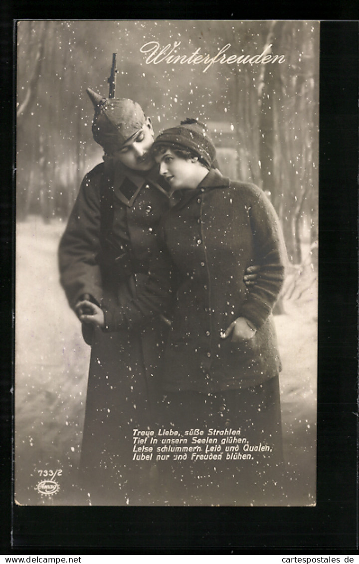 Foto-AK Amag Nr. 733 /2: Winterfreuden, Soldat Mit Pickelhaube Und Seine Liebste  - Photographie