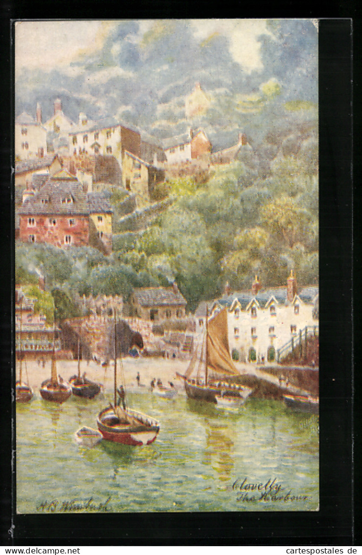 Pc Clovelly, The Harbour, Segelschiffe Mit Blick Auf Häuser Am Hang  - Andere & Zonder Classificatie