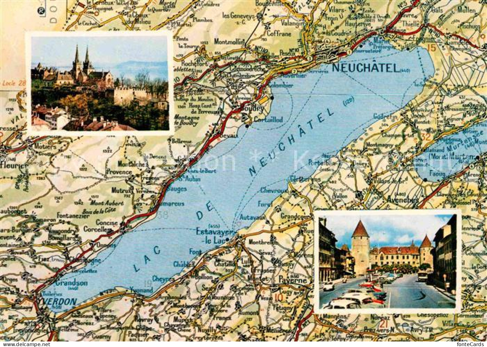 12715640 Neuchatel NE Carte Du Lac De Neuchatel Avec Vues De Neuchatel Et D Yver - Other & Unclassified