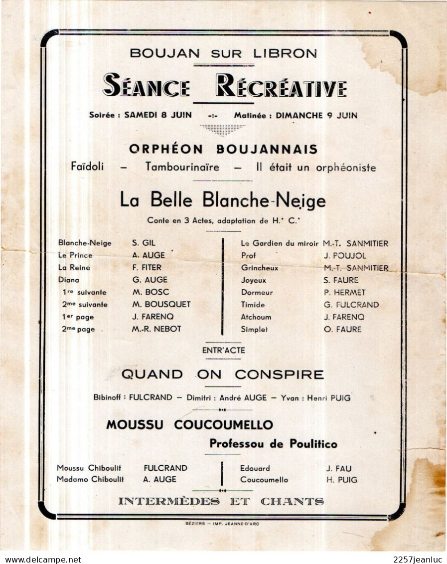 Lot  4  Vieux Papiers  De Boujan Sur Libron Année1948... Piece De Théatre.des Enfants . - Documents Historiques