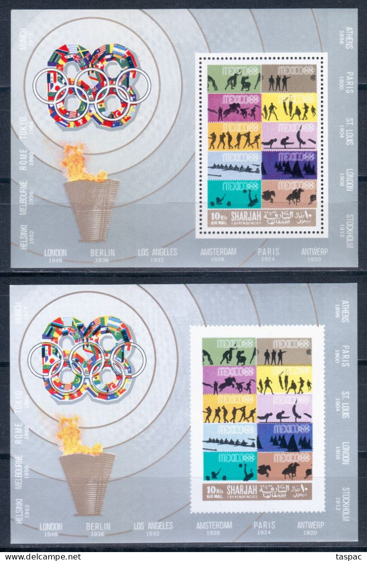 Sharjah 1968 Mi# Block 43 A And B ** MNH - Perf. And Imperf. - Summer Olympics, Mexico '68 / Stamps On Stamps - Ete 1968: Mexico