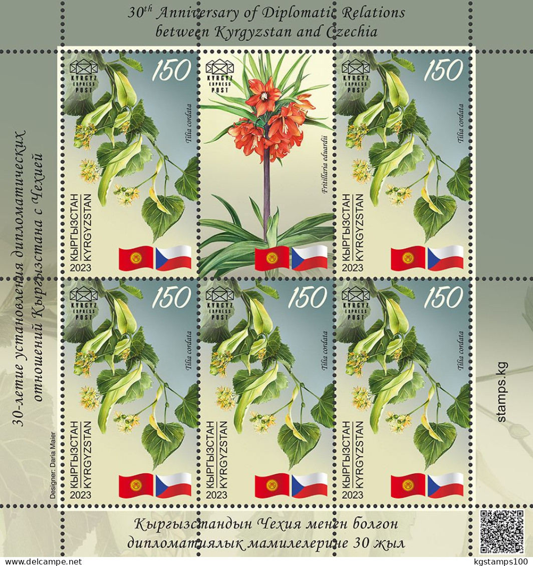 NEW! 2024 KYRGYZSTAN. 30th Ann. DIPLOMATIC RELATIONS With CZECHIA. FLAGS.M/S** - Kirghizstan