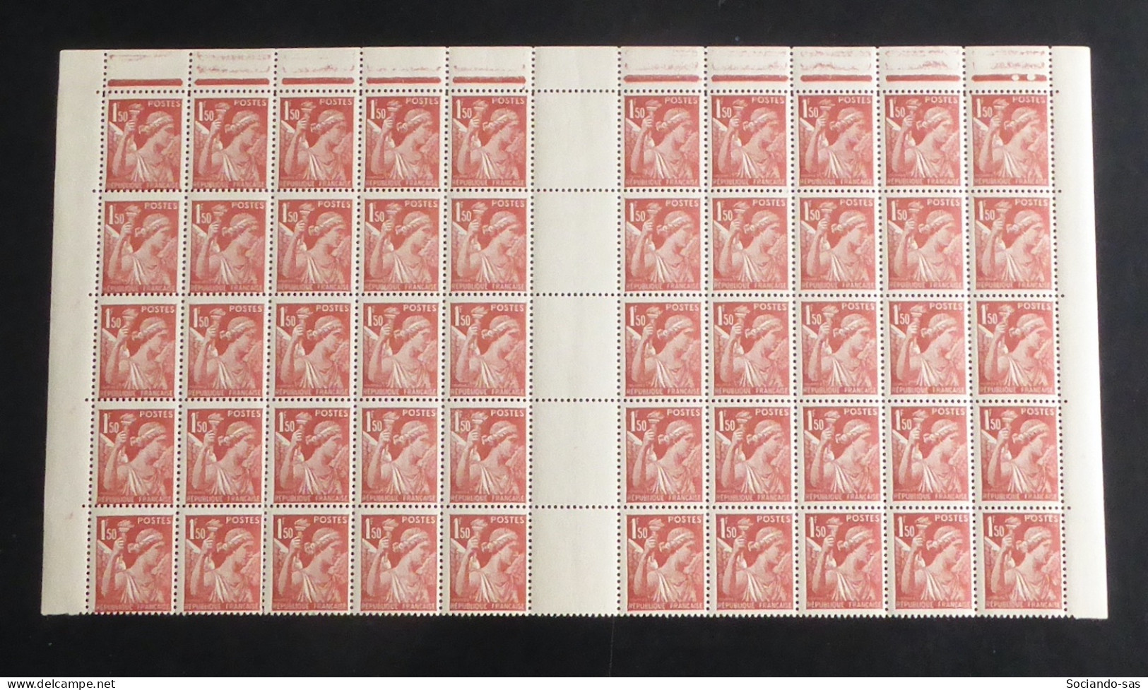 FRANCE - 1944 - N°YT. 652 - Iris 1f50 Rouge-brun - Bloc De 50 Bord De Feuille - Neuf Luxe ** / MNH / Postfrisch - Ungebraucht