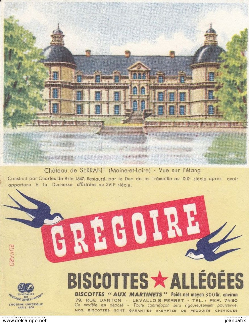 BUVARD & BLOTTER - Biscottes Allégées Grégoire - Château De SERRANT (Maine Et Loire) - Autres & Non Classés