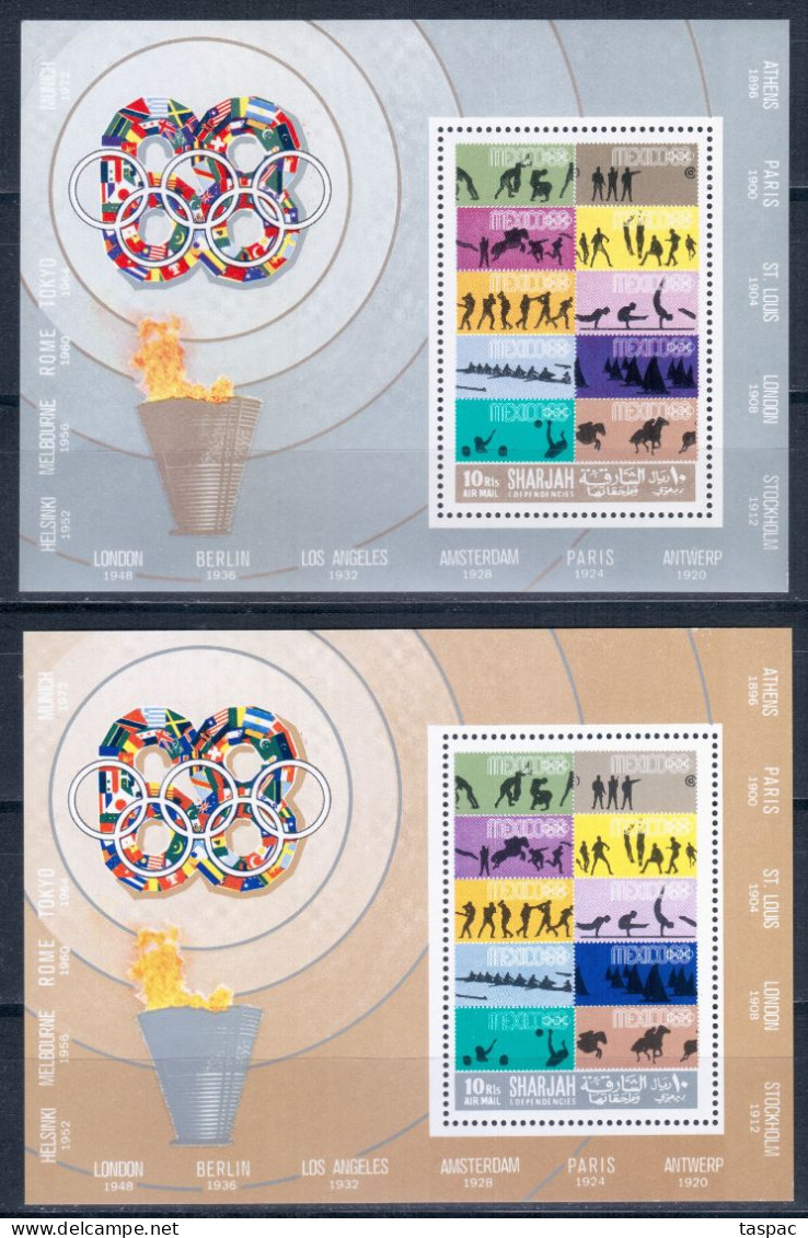Sharjah 1968 Mi# Block 43 A And 43 A Var. ** MNH - 2 S/s In Different Colour - Summer Olympics, Mexico '68 - Summer 1968: Mexico City